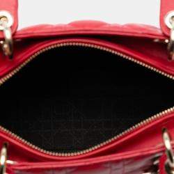 Pre Owned Dior Red Medium Lambskin Cannage Lady Dior