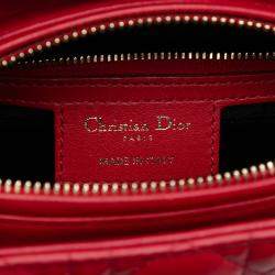 Pre Owned Dior Red Medium Lambskin Cannage Lady Dior
