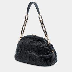 Pre Owned Dior Black Lambskin Cannage Gaufre Delices Shoulder Bag