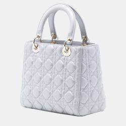 Pre Owned حقيبة ديور ليدي ديور كاناج متوسطة جلد حمل لؤلؤي