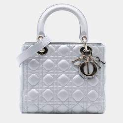 Pre Owned حقيبة ديور ليدي ديور كاناج متوسطة جلد حمل لؤلؤي