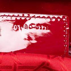 مملوكة مسبقًا حقيبة ديور ليدي ديور كاناج صغير لامع أحمر واسطة