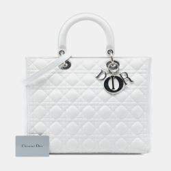 مملوكة مسبقًا Dior White Large Lambskin Cannage Lady Dior