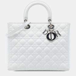 مملوكة مسبقًا Dior White Large Lambskin Cannage Lady Dior
