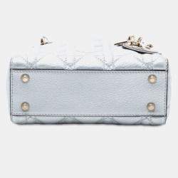 مملوكة مسبقًا Dior Silver Mini Metallic Lambskin Cannage Lady Dior