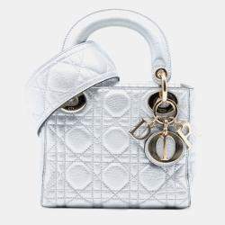 مملوكة مسبقًا Dior Silver Mini Metallic Lambskin Cannage Lady Dior