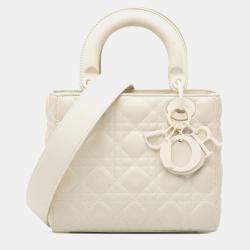 مملوكة مسبقًا Dior White Small Ultra Matte Calfskin Cannage My ABCDior Lady Dior