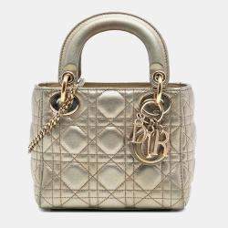 مملوكة مسبقًا Dior Gold Mini Metallic Lambskin Cannage Lady Dior