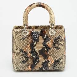 مملوكة مسبقًا Dior Lady Dior Medium Gold/Black Python Tote