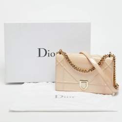 Pre Owned Dior Diorama Medium Beige Patent Leather Shoulder Bag