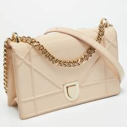 Pre Owned Dior Diorama Medium Beige Patent Leather Shoulder Bag