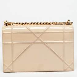 Pre Owned Dior Diorama Medium Beige Patent Leather Shoulder Bag