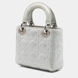 مملوكة مسبقًا Dior Silver Mini Iridescent Lambskin Cannage Lady Dior