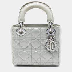 مملوكة مسبقًا Dior Silver Mini Iridescent Lambskin Cannage Lady Dior