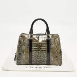 Pre Owned Dior Saddle Green/Black Crocodile Boston Bag