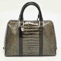 Pre Owned Dior Saddle Green/Black Crocodile Boston Bag