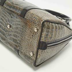 Pre Owned Dior Saddle Green/Black Crocodile Boston Bag