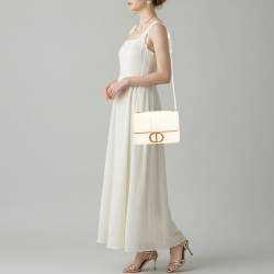 Pre Owned Dior 30 Montaigne Cream Leather Shoulder Bag