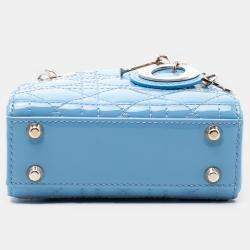 مملوكة مسبقًا Dior Blue Micro Patent Cannage Lady Dior