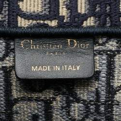 Pre Owned حقيبة كتاب متوسطة قماش مطرز مائل أزرق بحري ديور