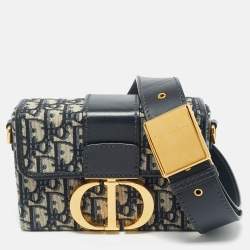 Pre Owned Dior 30 Montaigne Navy Blue Oblique Canvas Box Bag