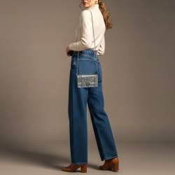 مملوكة مسبقًا محفظة بسلسلة ديور ديوراما جلد براءات اختراع ميكرو كاناج أزرق معدني