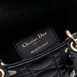 Pre Owned Dior Black Micro Lambskin Cannage Lady Dior