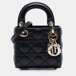 Pre Owned Dior Black Micro Lambskin Cannage Lady Dior