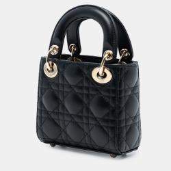 Pre Owned Dior Black Micro Lambskin Cannage Lady Dior