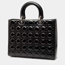 Pre Owned Dior Black Large Patent Cannage Lady Dior
