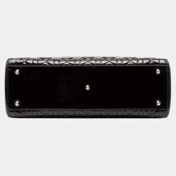 Pre Owned Dior Black Large Patent Cannage Lady Dior