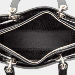 Pre Owned Dior Black Large Patent Cannage Lady Dior
