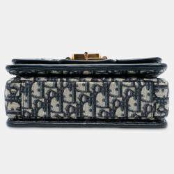 Pre Owned Dior Blue Oblique Canvas CD Lock Chain Flap Crossbody