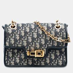 Pre Owned Dior Blue Oblique Canvas CD Lock Chain Flap Crossbody