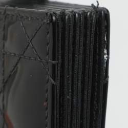 Pre Owned Dior Lady Dior Black Cannage Patent Leather Gusset Card Holder
