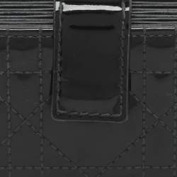 Pre Owned Dior Lady Dior Black Cannage Patent Leather Gusset Card Holder
