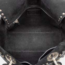 Pre Owned حقيبة ديور ليدي ديور قابلة للطي متوسط جلد عجل أسود مزينة بالورد كاناج مغلفة بالزهور