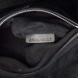 Pre Owned حقيبة ديور ليدي ديور قابلة للطي متوسط جلد عجل أسود مزينة بالورد كاناج مغلفة بالزهور