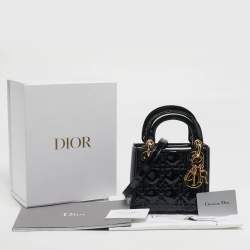 Pre Owned Dior Lady Dior Mini Black Cannage Patent Leather Tote