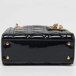 Pre Owned Dior Lady Dior Mini Black Cannage Patent Leather Tote