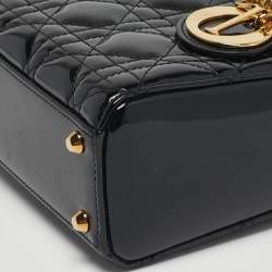 Pre Owned Dior Lady Dior Mini Black Cannage Patent Leather Tote