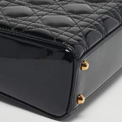 Pre Owned Dior Lady Dior Mini Black Cannage Patent Leather Tote