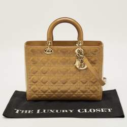 Pre Owned حقيبة يد ديور ليدي ديور كبيرة جلد لامع كاناج كريمي