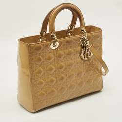 Pre Owned حقيبة يد ديور ليدي ديور كبيرة جلد لامع كاناج كريمي