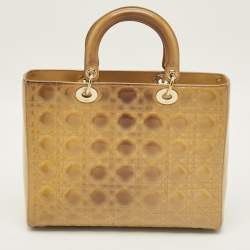 Pre Owned حقيبة يد ديور ليدي ديور كبيرة جلد لامع كاناج كريمي