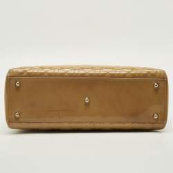 Pre Owned حقيبة يد ديور ليدي ديور كبيرة جلد لامع كاناج كريمي