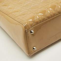 Pre Owned حقيبة يد ديور ليدي ديور كبيرة جلد لامع كاناج كريمي