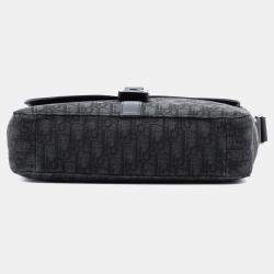 Pre Owned حقيبة ديور سدل مرسال قماش مائل أسود متوسط وجلد عجل محبب مع غطاء