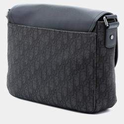 Pre Owned حقيبة ديور سدل مرسال قماش مائل أسود متوسط وجلد عجل محبب مع غطاء