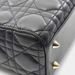 Pre Owned Christian Dior Dior Lady Dior My Abcdior Lady Small Cannage Handbag Leather Black